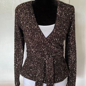 ❤️   & Other Stories Micro Sequin Wrap Top - Dark Chocolate Brown